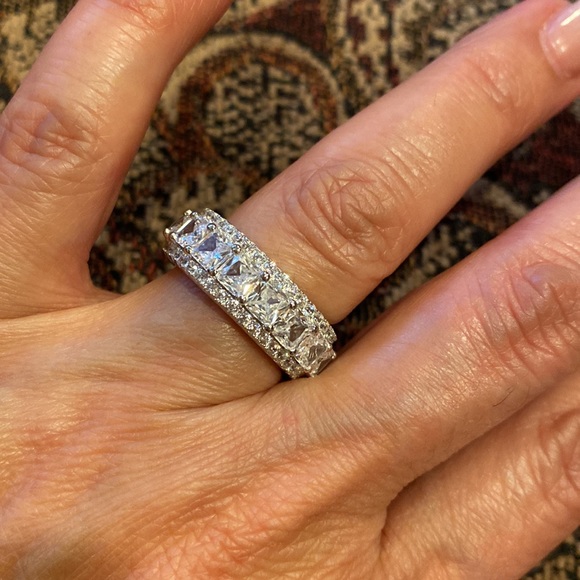 8mm Sterling silver Rhodium plated Eternity Wedding Band sizes 6 7 8 9 10 - Picture 5 of 13